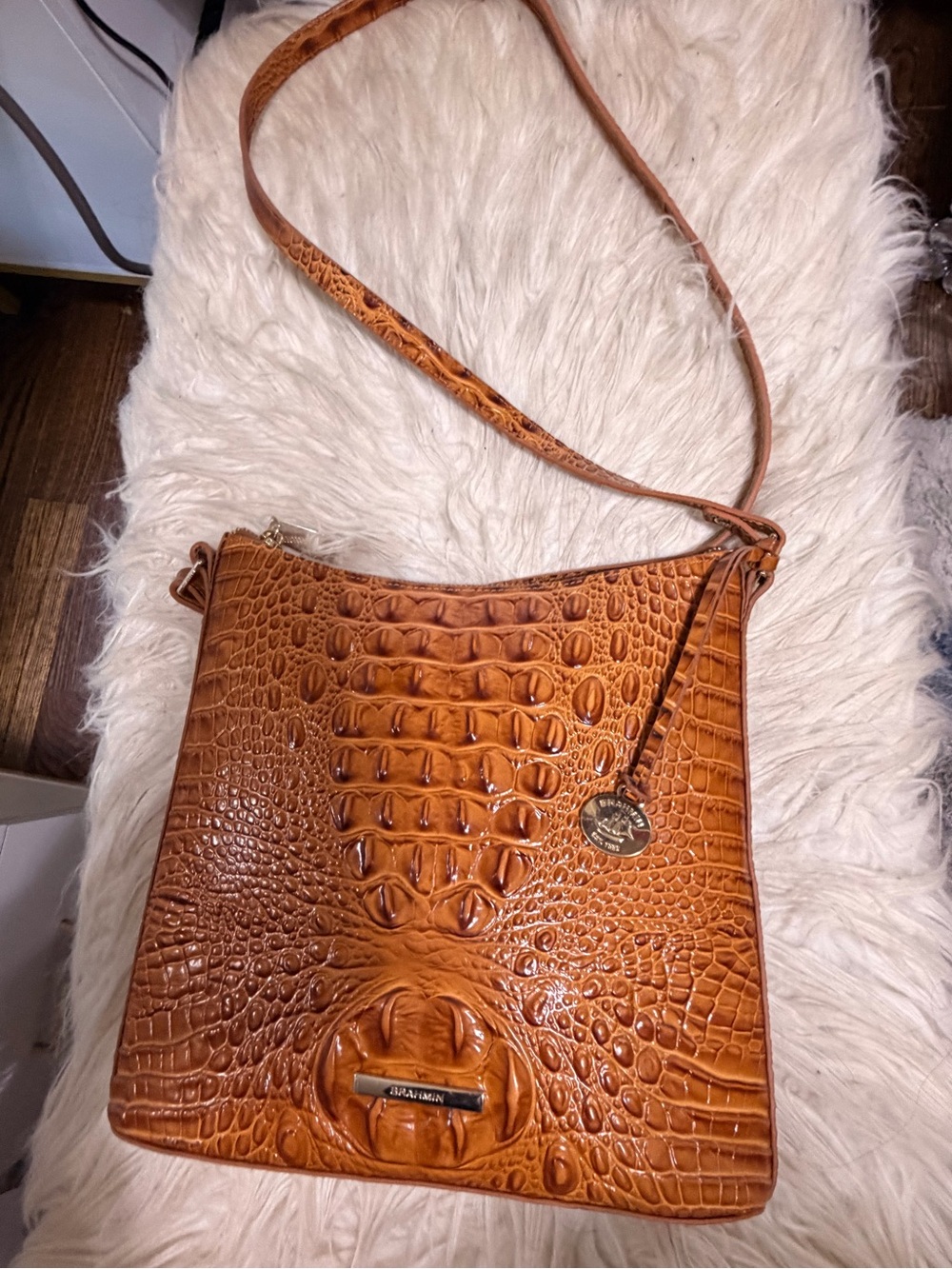 Croc-Embossed Tan Crossbody Shoulder Bag